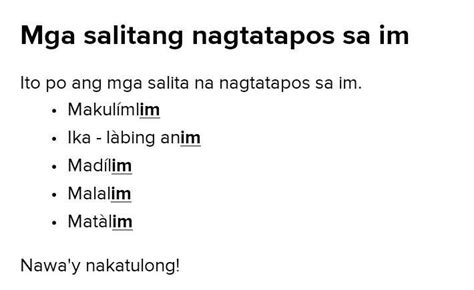 salita na nagtatapos sa im|salitang nagtatapos sa im .